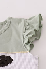 Puppy embroidery smocked ruffle pants set