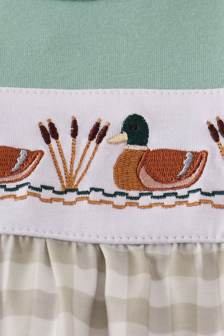 Green duck embroidery ruffle romper