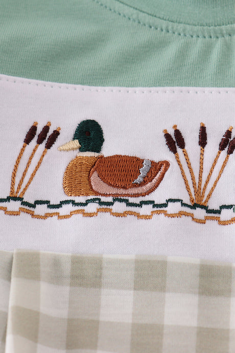 Green duck embroidery romper