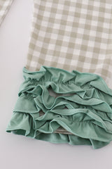 Green duck embroidery ruffle pants set