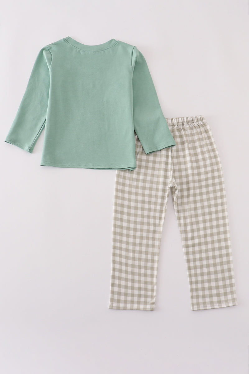 Green duck embroidery pants set