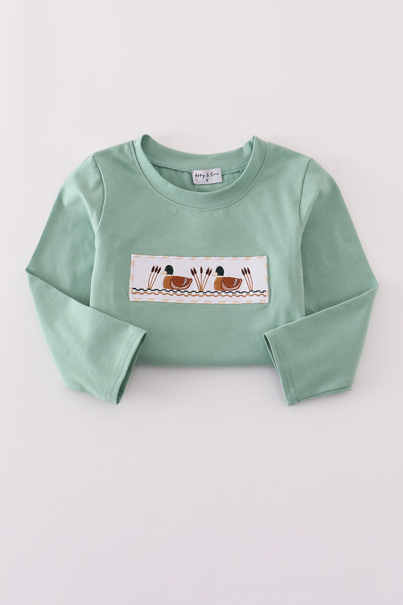 Green duck embroidery pants set