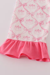 Pink bow tie pumpkin print ruffle pajamas set