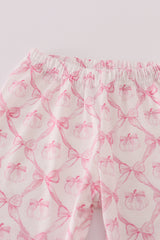 Pink bow tie pumpkin print ruffle pajamas set