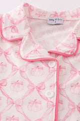 Pink bow tie pumpkin print ruffle pajamas set
