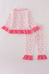 Pink bow tie pumpkin print ruffle pajamas set