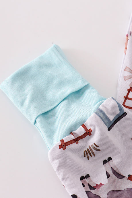 Blue family farm pajamas bamboo romper