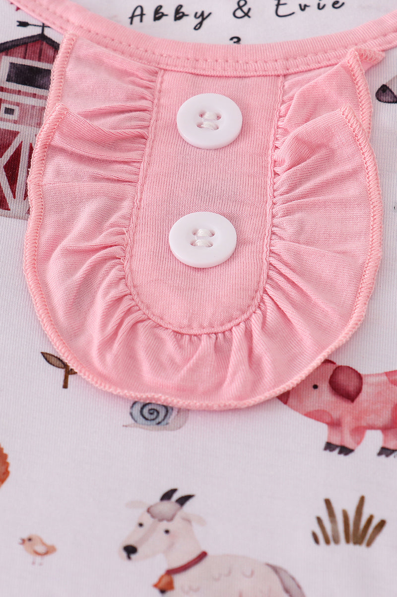 Pink family farm pajamas bamboo ruffle pants set