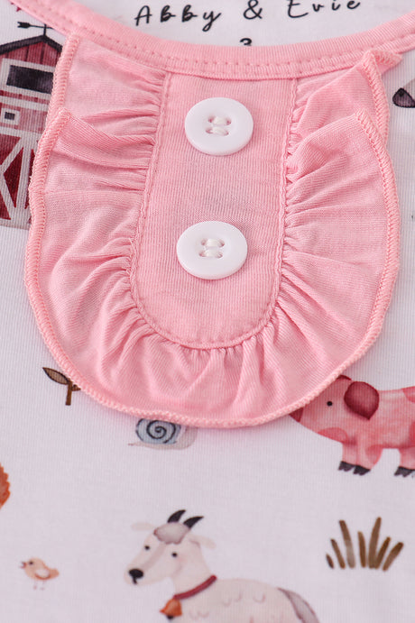 Pink family farm pajamas bamboo ruffle pants set