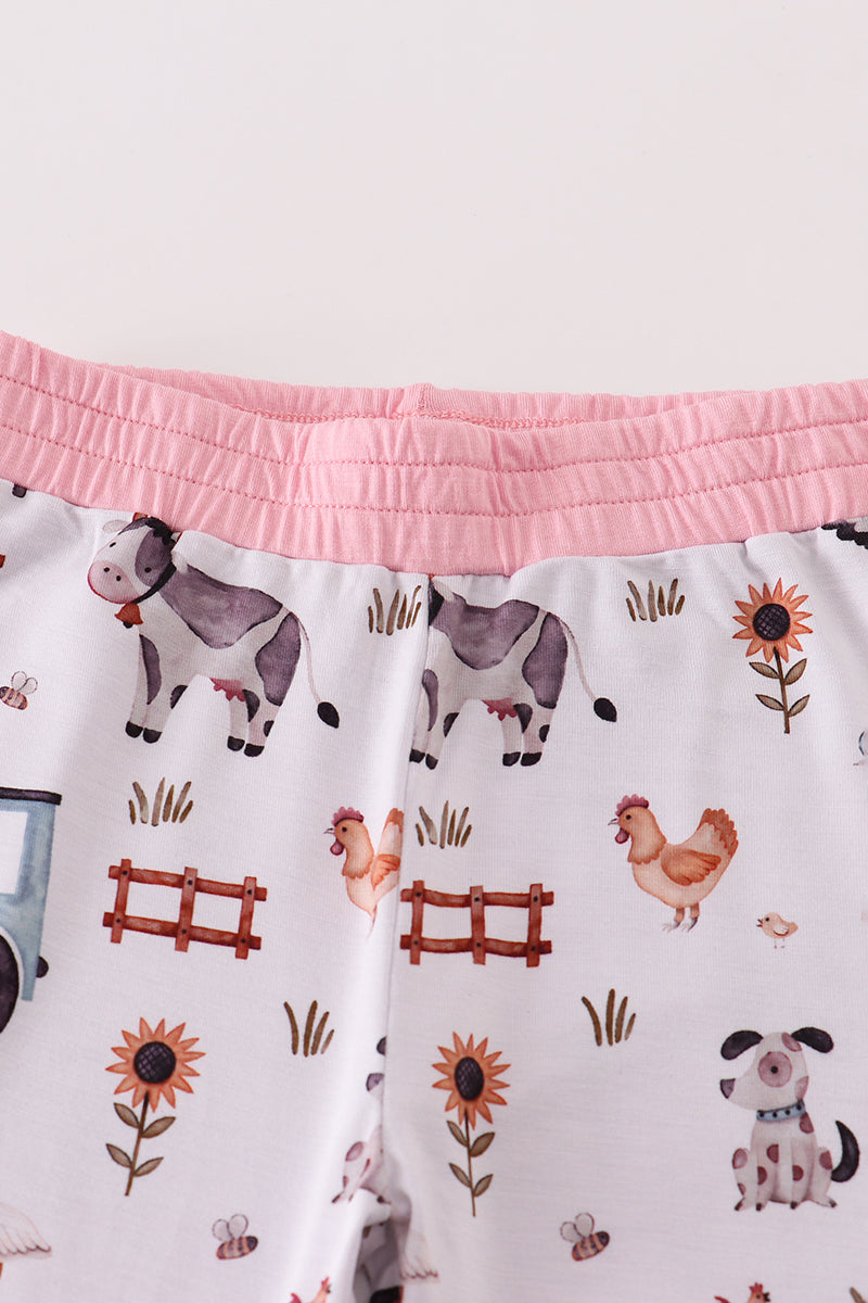 Pink family farm pajamas bamboo ruffle pants set