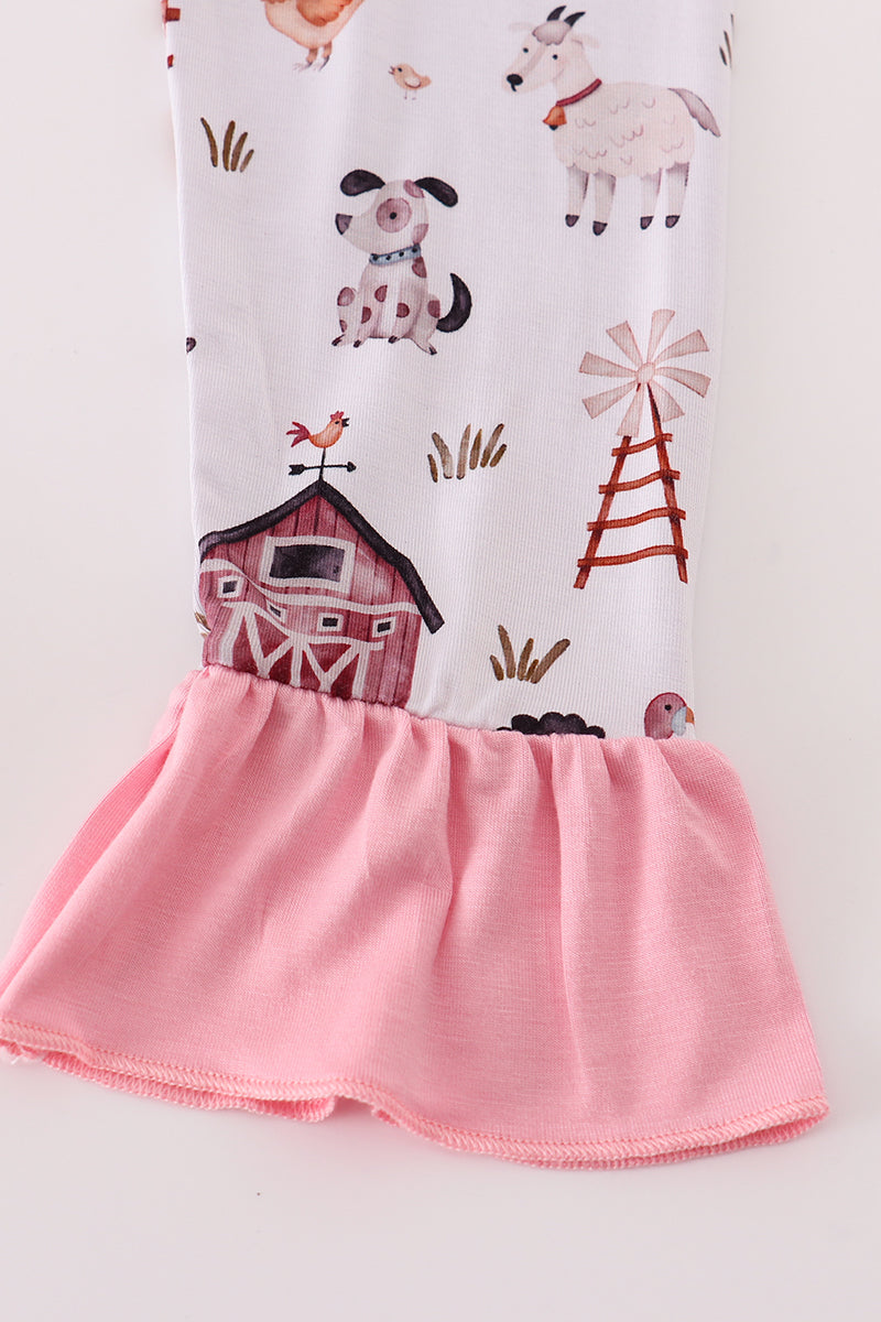 Pink family farm pajamas bamboo ruffle pants set