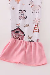 Pink family farm pajamas bamboo ruffle pants set