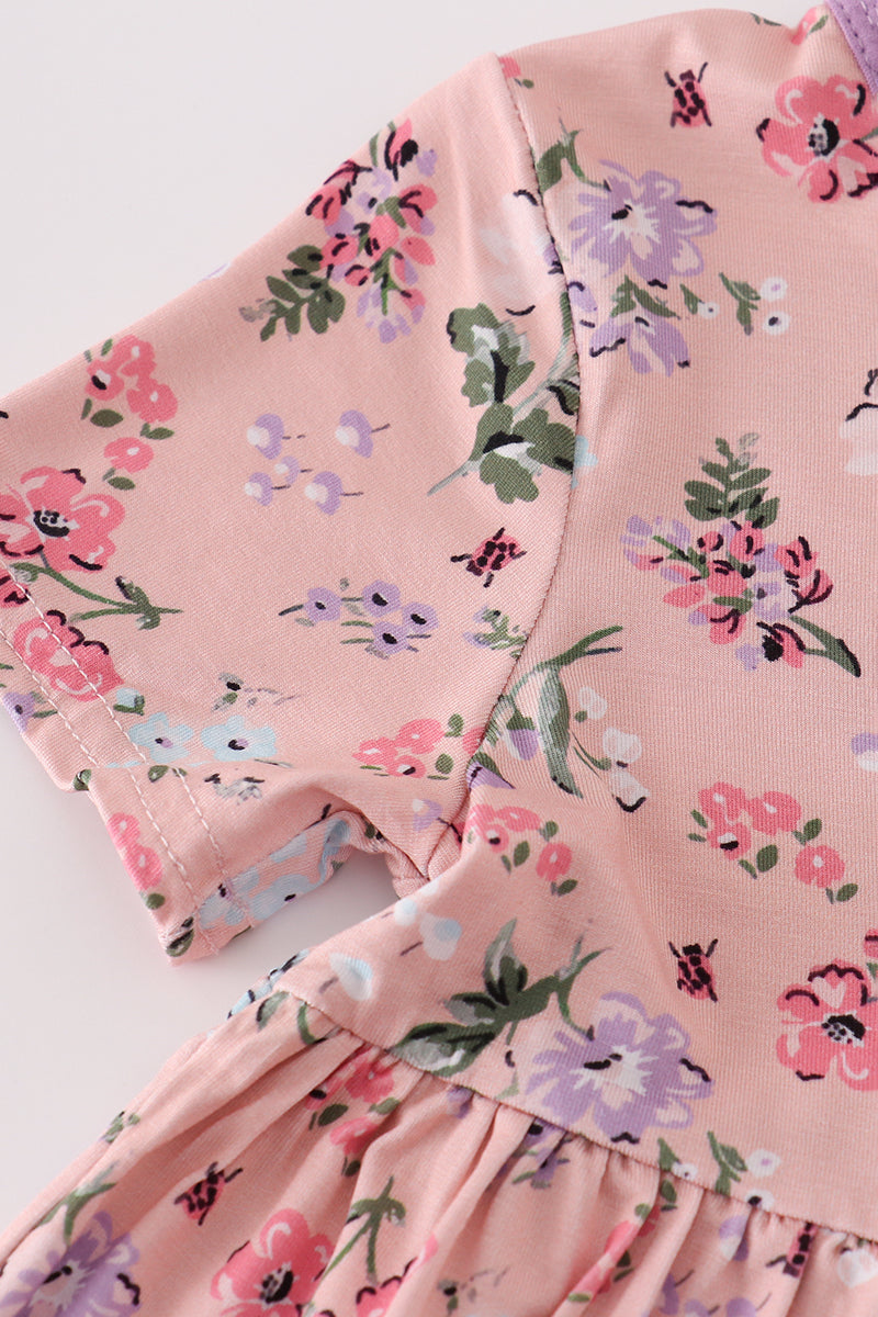 Purple floral print bamboo dress