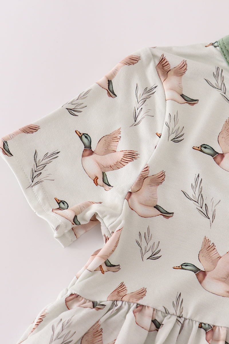 Green duck print bamboo dress