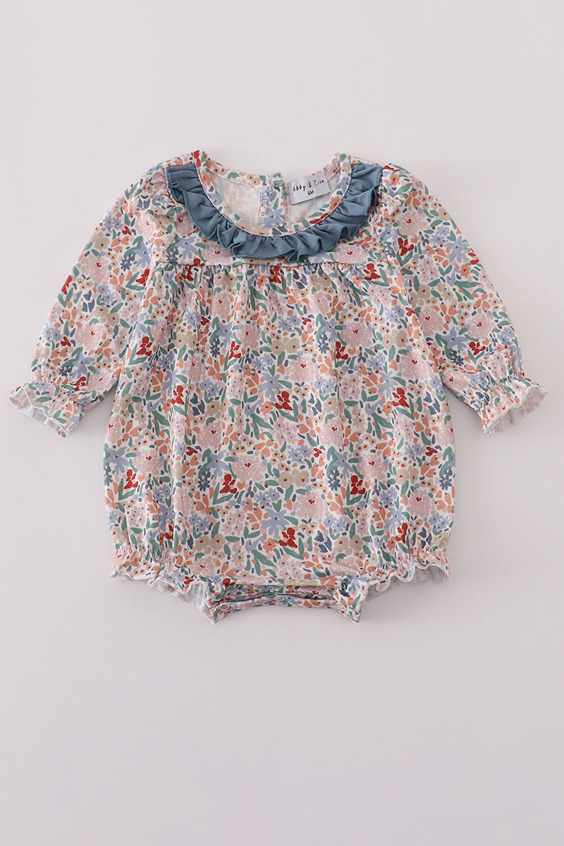 Blue floral print ruffle bubble