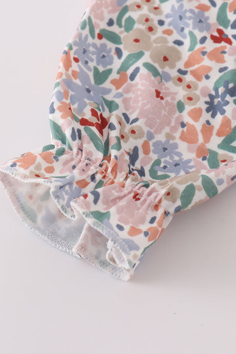 Blue floral print ruffle bloomer set