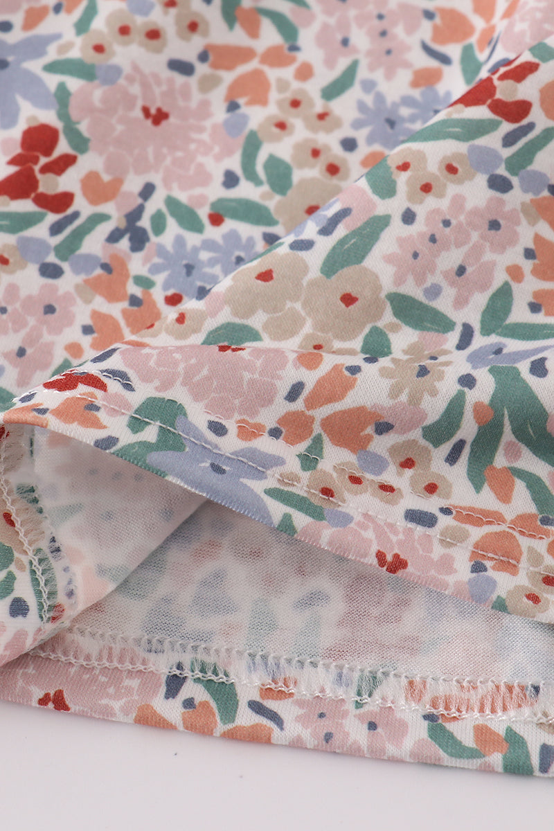Blue floral print ruffle bloomer set