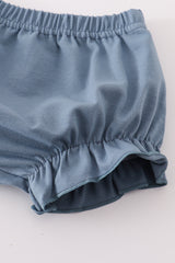 Blue floral print ruffle bloomer set