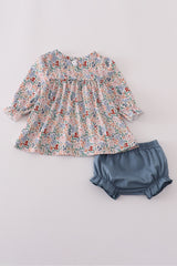 Blue floral print ruffle bloomer set