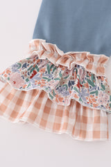 Blue floral print ruffle pants set