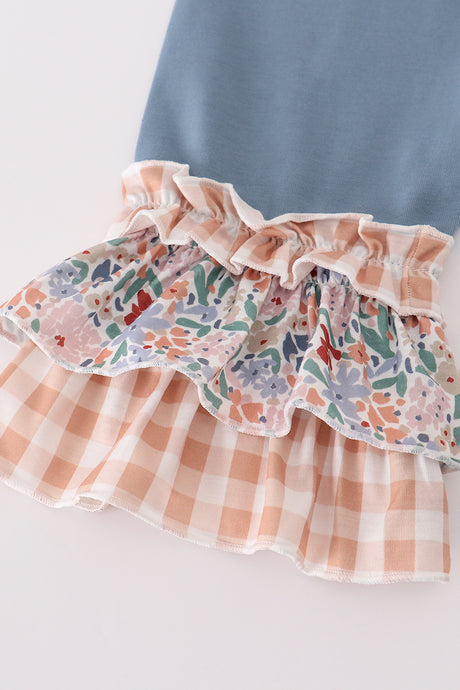 Blue floral print ruffle pants set