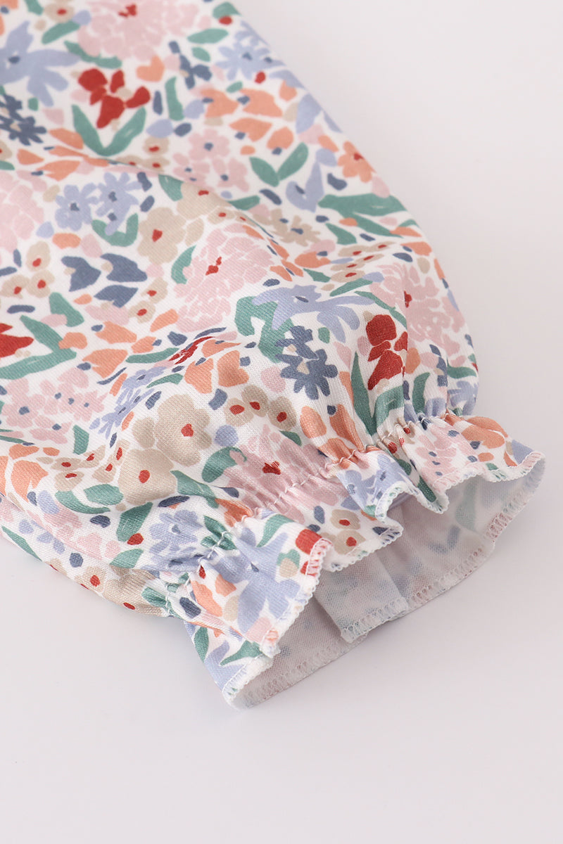 Blue floral print ruffle pants set