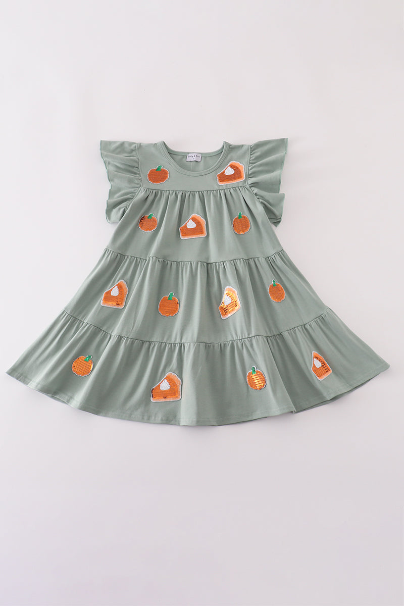 Sage pumpkin cake sequin tiered ruffle dress