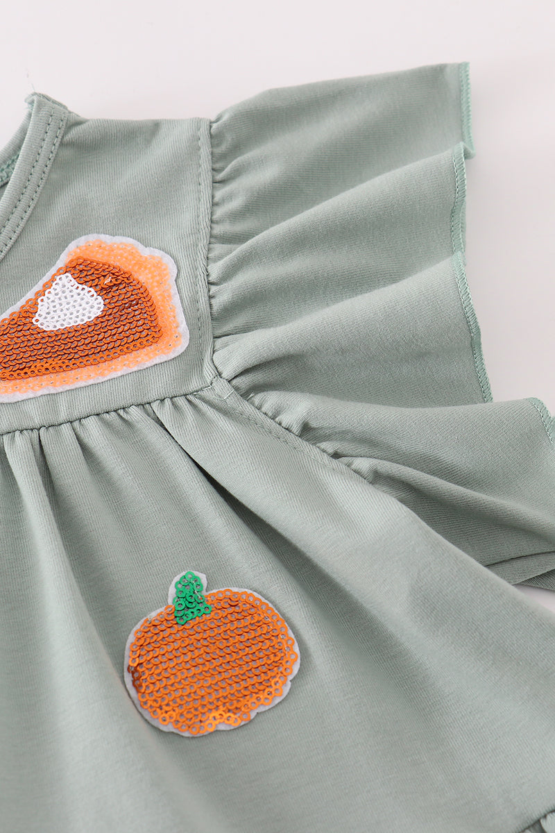 Sage pumpkin cake sequin tiered ruffle dress