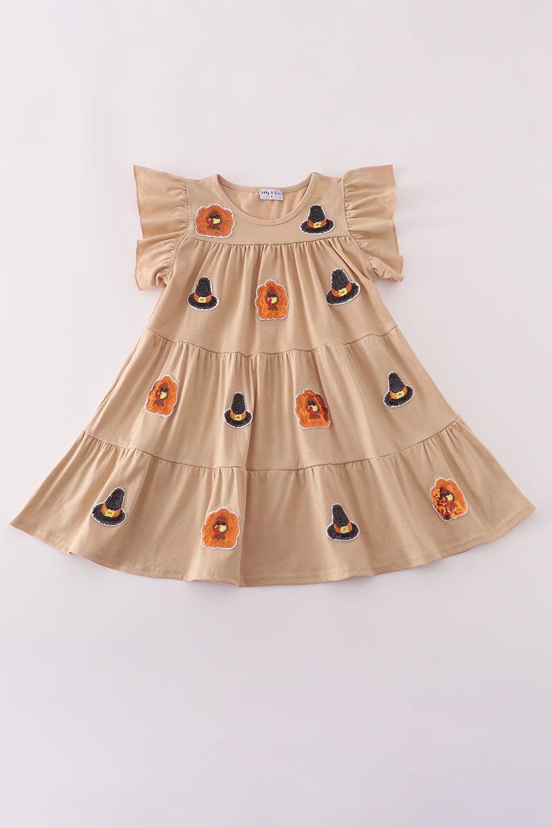 Cream turkey sequin tiered ruffle dress