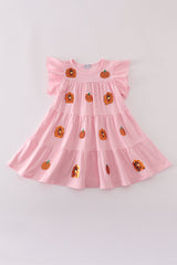 Pink turkey pumpkin sequin tiered ruffle dress