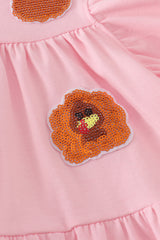 Pink turkey pumpkin sequin tiered ruffle dress