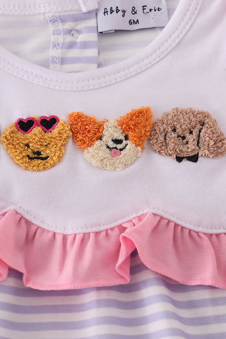 Purple puppy french knot stripe bloomer set