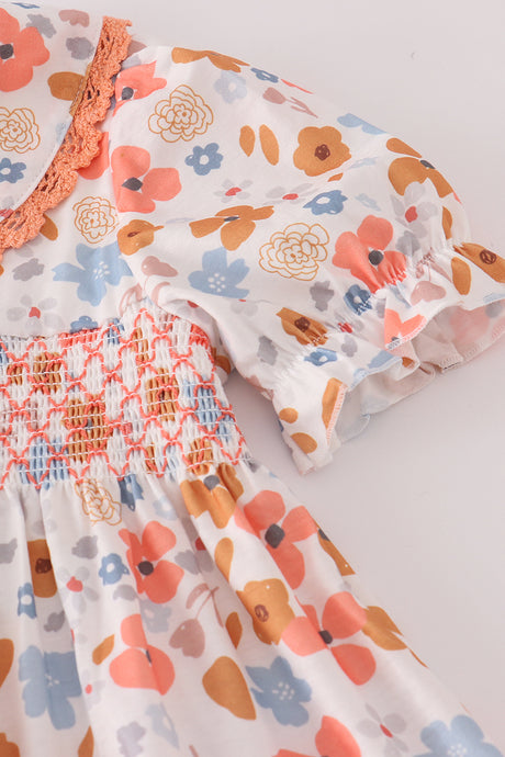Floral print smocked ruffle pants set