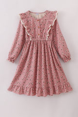 Floral corduroy lace ruffle mom dress