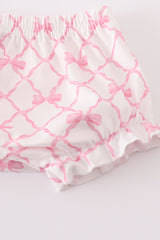 Pink bow smocked bloomer set