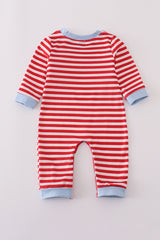 Red airplane embroidery stripe romper