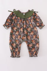 Forest hunting deer embroidery ruffle romper