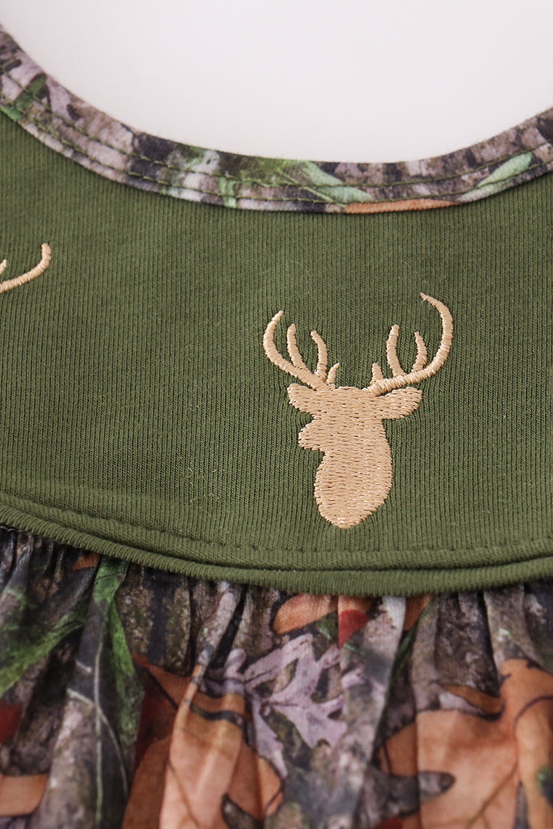 Forest hunting deer embroidery ruffle pants set