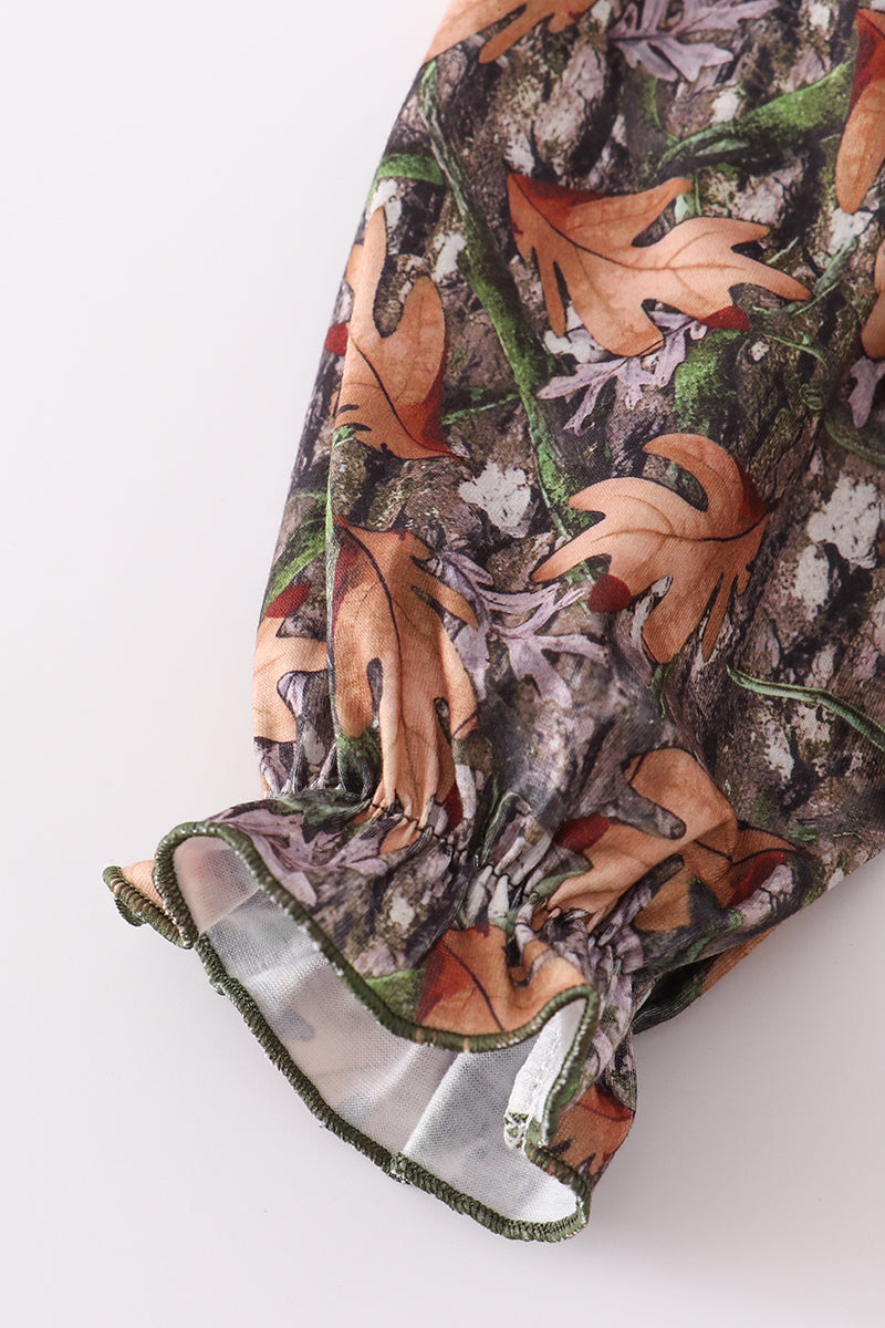 Forest hunting deer embroidery ruffle pants set