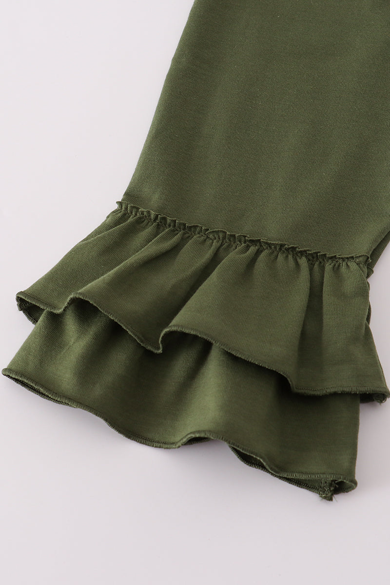 Forest hunting deer embroidery ruffle pants set