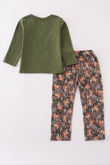 Forest hunting deer embroidery pants set