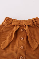 Black pearl bow corduroy skorts set