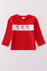 Red santa claus smocked top