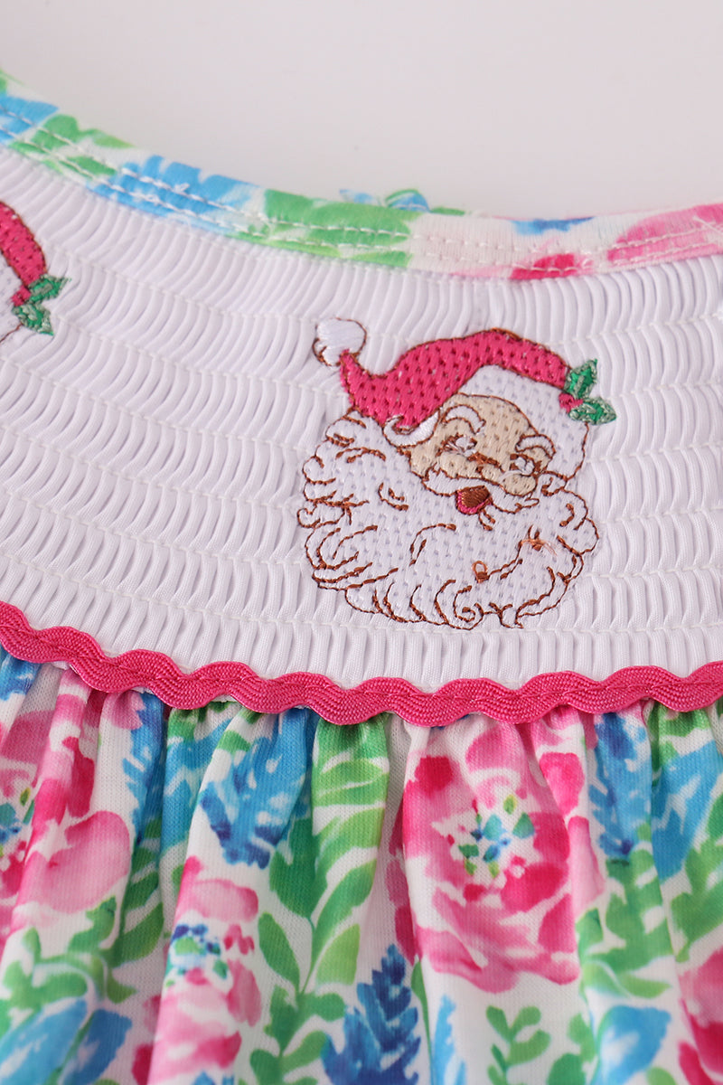 Pink paradise santa claus smocked ruffle pants set