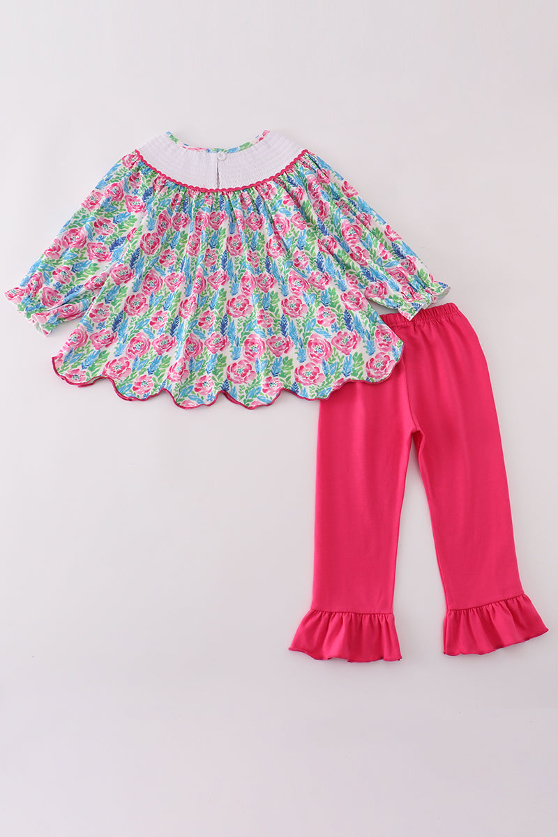 Pink paradise santa claus smocked ruffle pants set