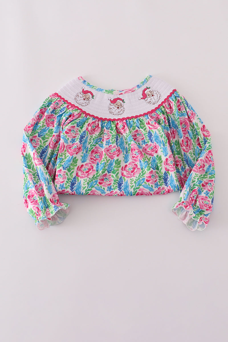 Pink paradise santa claus smocked ruffle pants set