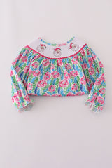 Pink paradise santa claus smocked ruffle pants set