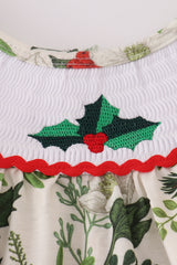 Green holly floral smocked bow bloomer set