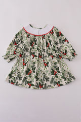 Green holly floral smocked dress
