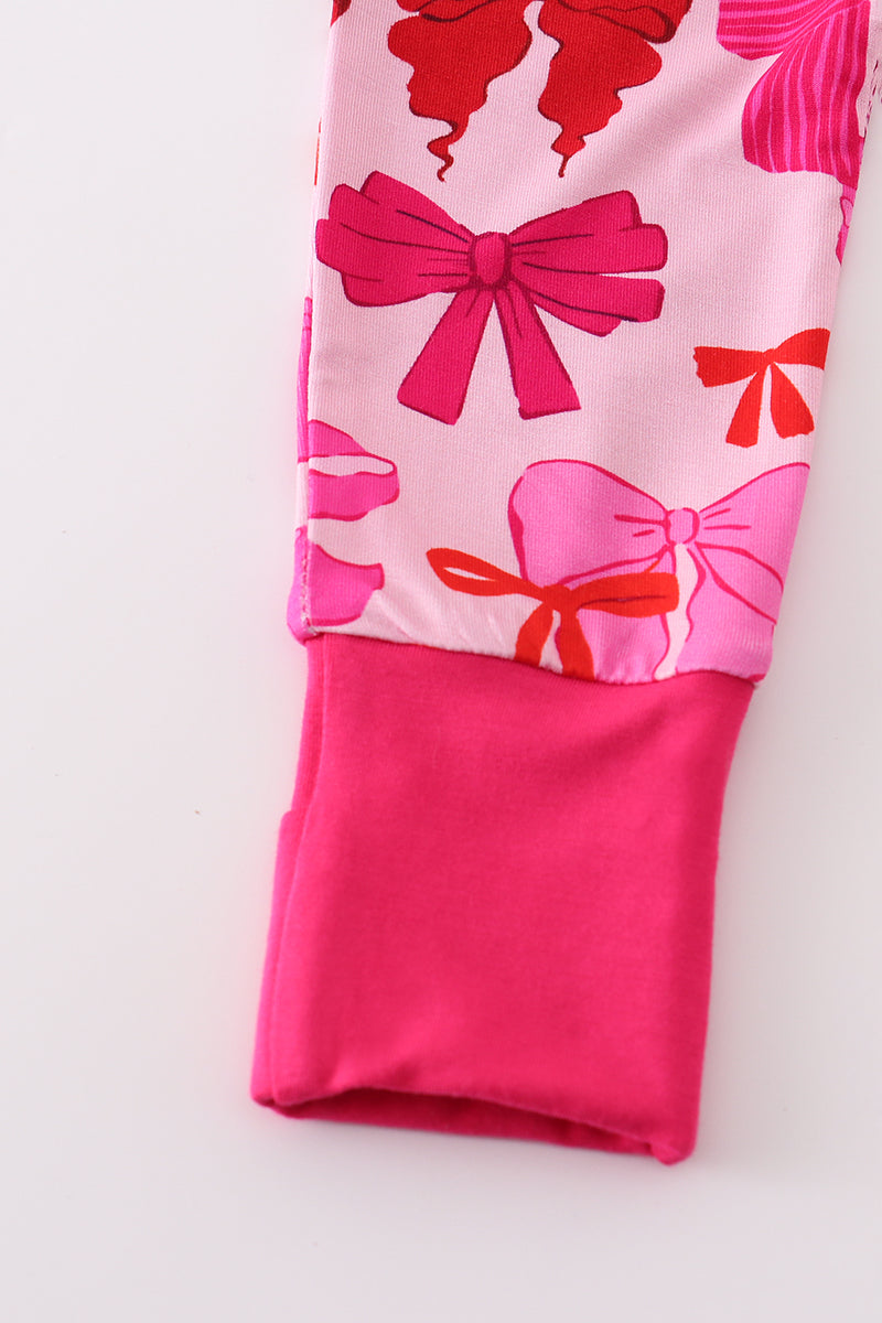 Pink bow print bamboo romper